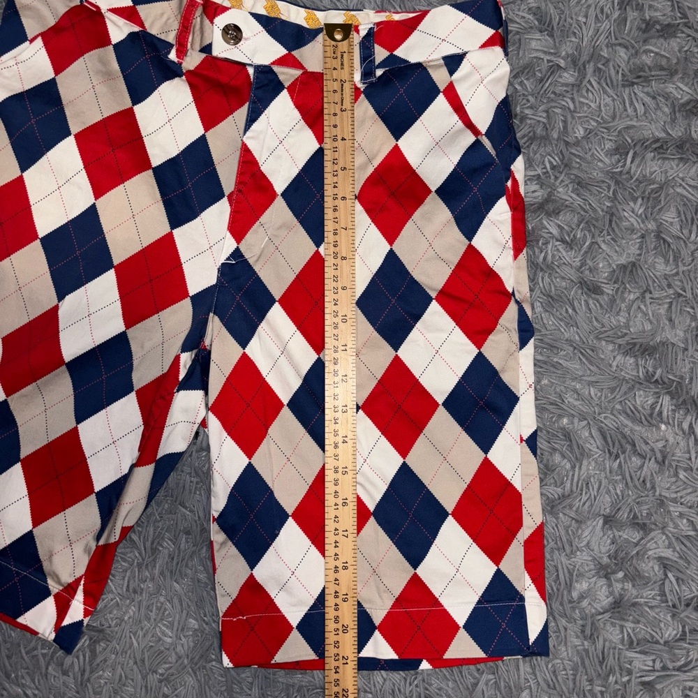 Loudmouth Men’s Golf Argyle Diamond Bermuda Flat Front Shorts 34 Red White Blue - Picture 7 of 8